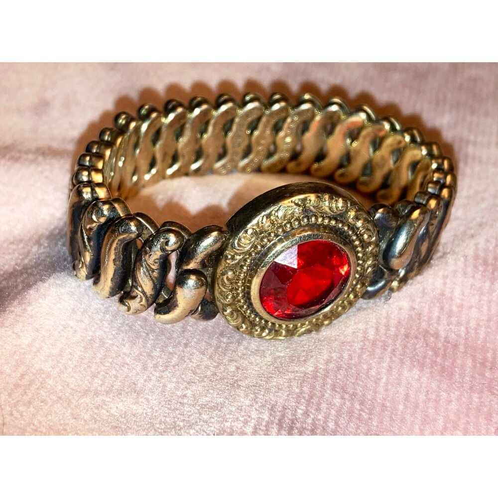 Antique Pitman & Keeler American Queen Gold Filled Ruby Expansion Bracelet